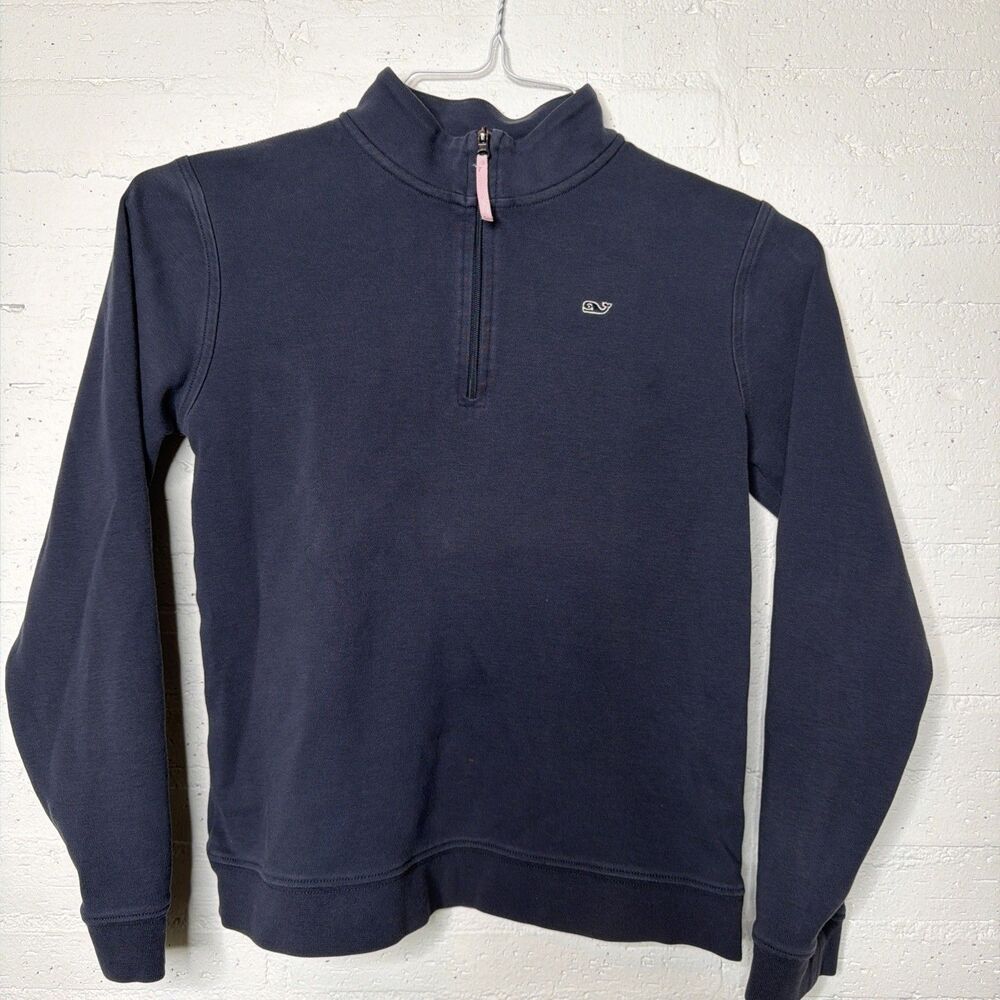 Vineyard Vines Girl's Navy 1/4 Zip Pullover L (14) Preppy Coastal School Uniform